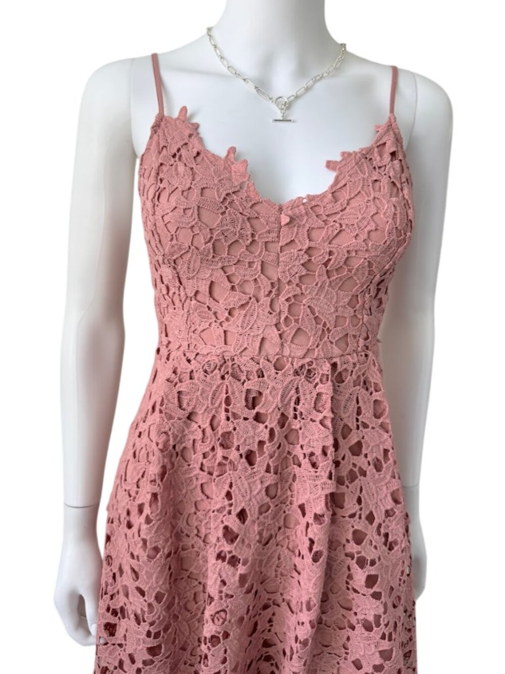 ASTR the Label Lace Midi Dress Pink Spaghetti Strap Fit Flare Boho Size S - Picture 4 of 12